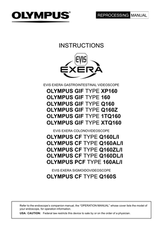 EVIS EXERA GIF/CF/PCF TYPE 160 Series Reprocessing Manual PDF download